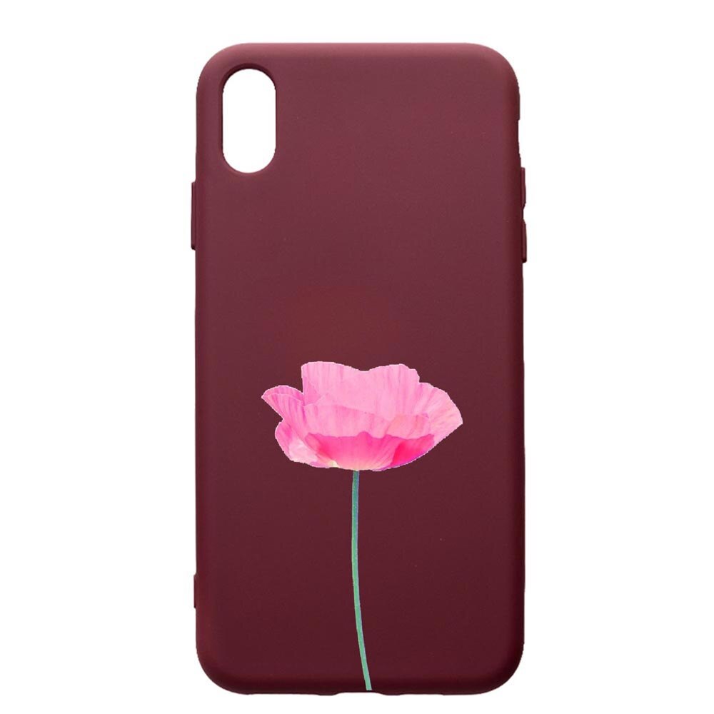 Husa Premium Silicon compatibila cu Apple iPhone XS Max, One Rose - Pastel Colors, cu interiorul din material textil, protectie camera, Burgundy, PBR693