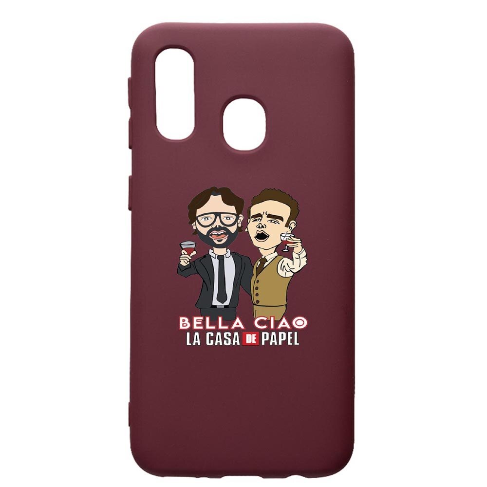Husa Premium Silicon compatibila cu Samsung Galaxy A20E, La Casa De Papel - Berlin - Profesor, cu interiorul din material textil, protectie camera, Burgundy, PBR711