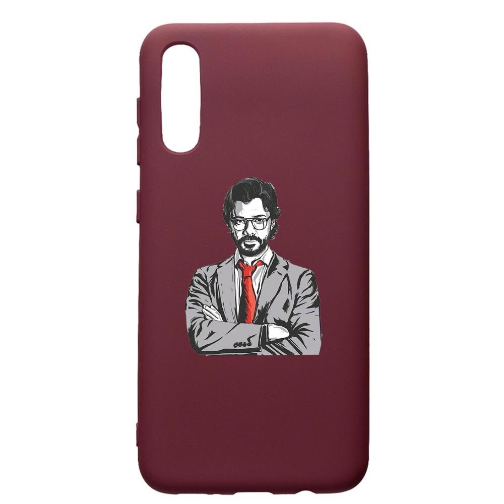Husa Premium Silicon compatibila cu Samsung Galaxy A30S, La Casa De Papel - Profesor, cu interiorul din material textil, protectie camera, Burgundy, PBR712