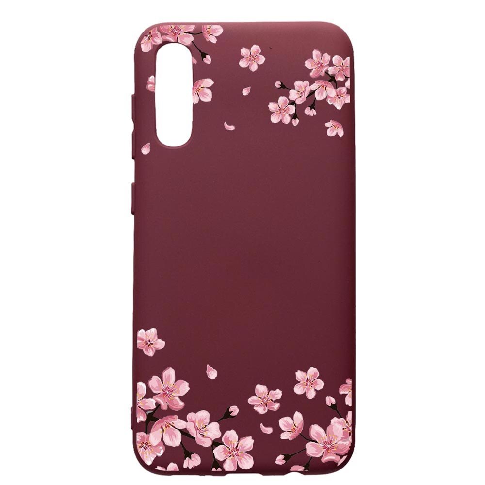 Husa Premium Silicon compatibila cu Samsung Galaxy A30S, Pastel colors Flowers, cu interiorul din material textil, protectie camera, Burgundy, PBR694