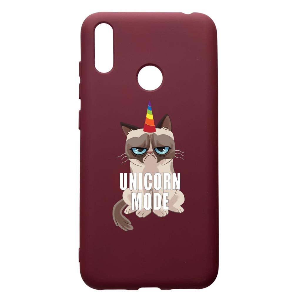 Husa Premium Silicon compatibila cu Huawei Y7 2019, Meme - Gumpy Unicorn Mode, cu interiorul din material textil, protectie camera, Burgundy, PBR654