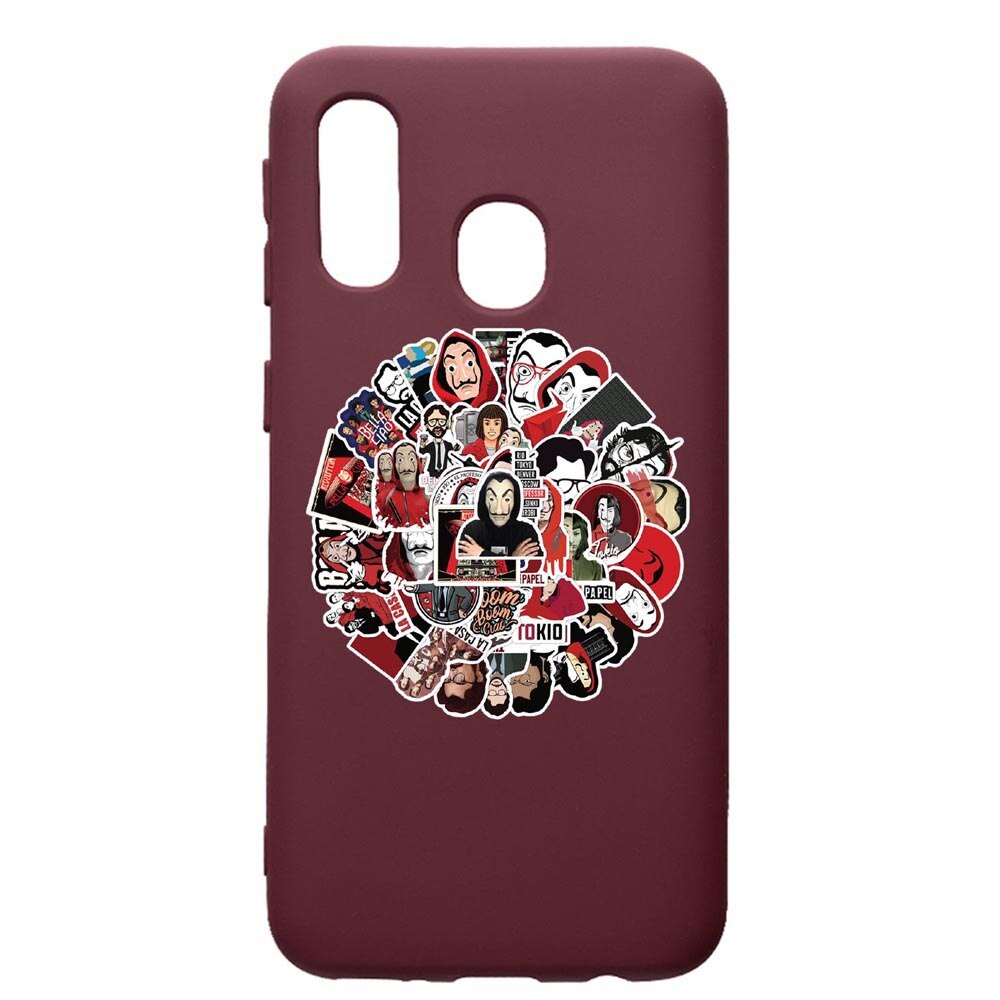 Husa Premium Silicon compatibila cu Samsung Galaxy A40, La Casa De Papel, cu interiorul din material textil, protectie camera, Burgundy, PBR715