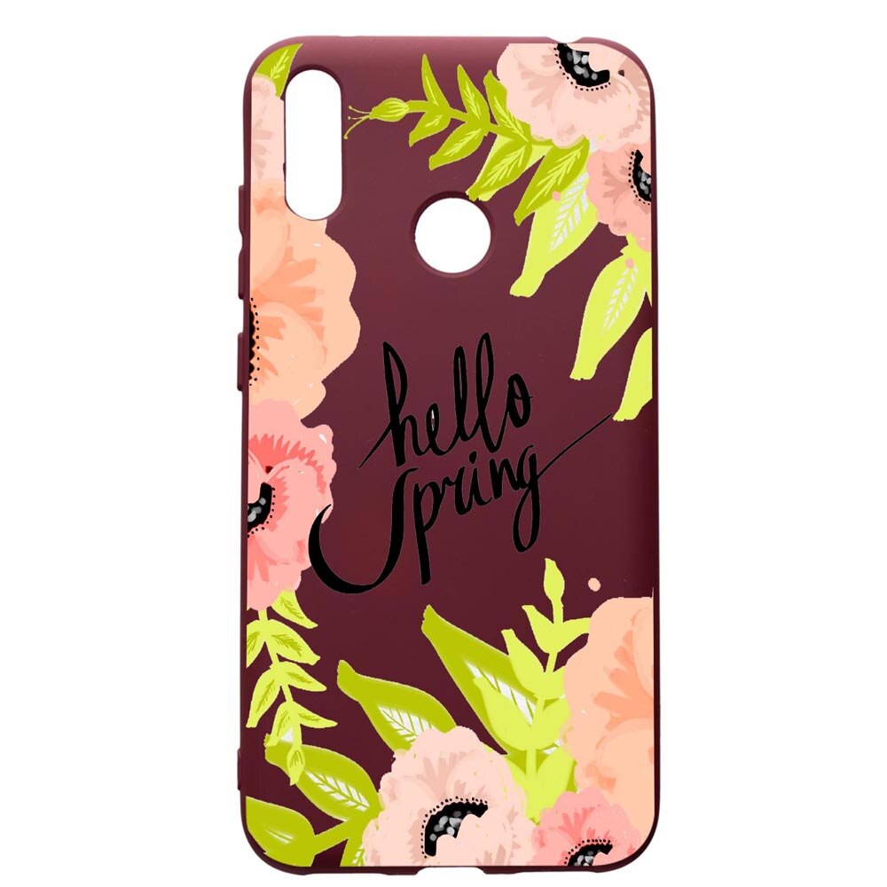 Husa Premium Silicon compatibila cu Huawei Y7 2019, Hello Spring, cu interiorul din material textil, protectie camera, Burgundy, PBR685