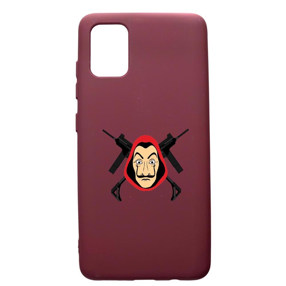 Husa Premium Silicon compatibila cu Samsung Galaxy A51, La Casa De Papel, cu interiorul din material textil, protectie camera, Burgundy, PBR714
