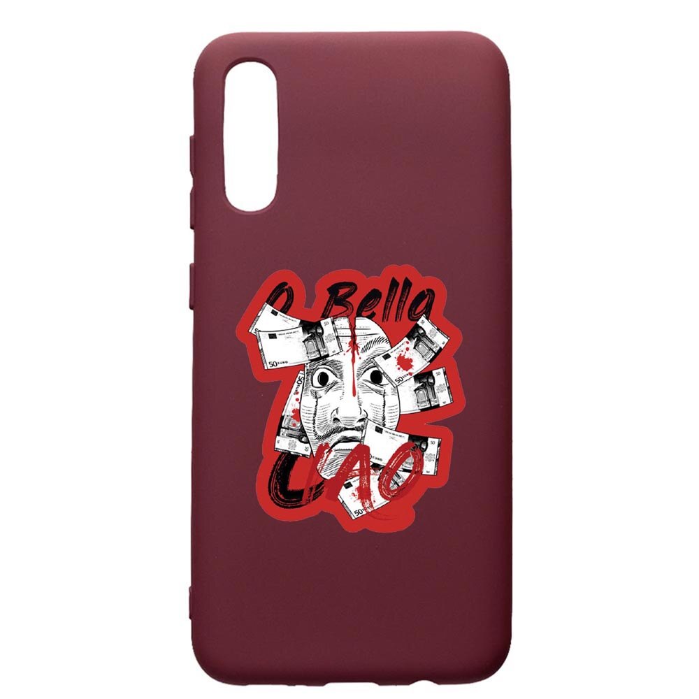 Husa Premium Silicon compatibila cu Huawei Y6 2019, La Casa De Papel, cu interiorul din material textil, protectie camera, Burgundy, PBR716