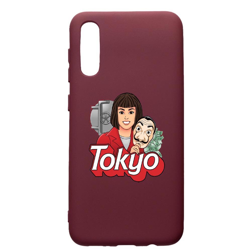 Husa Premium Silicon compatibila cu Samsung Galaxy A50, La Casa De Papel Tokyo, cu interiorul din material textil, protectie camera, Burgundy, PBR717