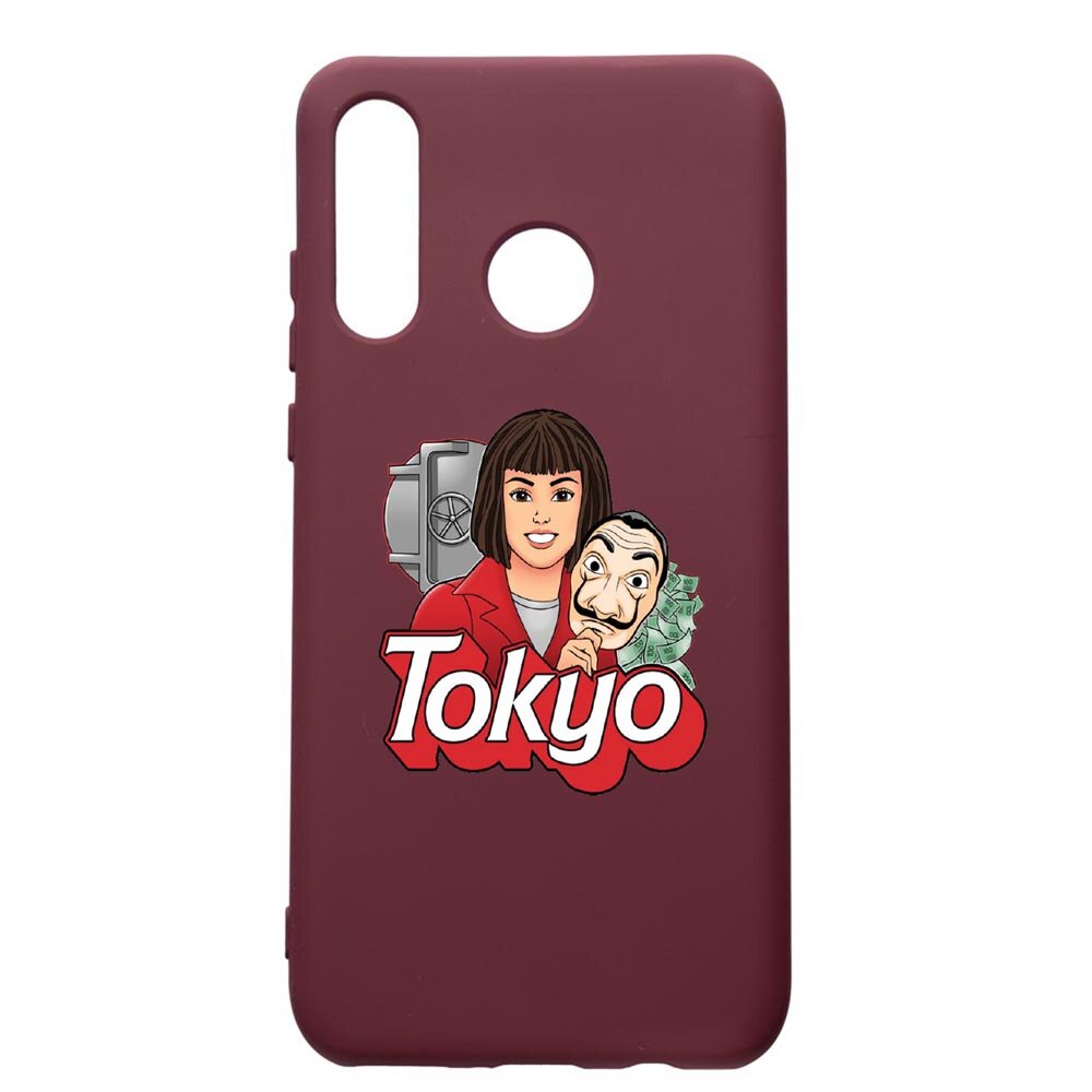 Husa Premium Silicon compatibila cu Huawei P30 Lite, La Casa De Papel Tokyo, cu interiorul din material textil, protectie camera, Burgundy, PBR717