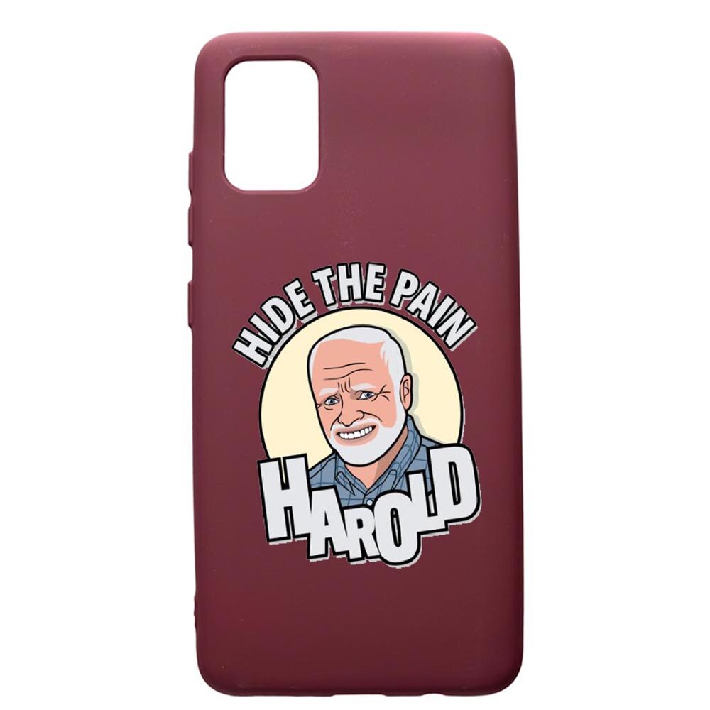 Husa Premium Silicon compatibila cu Samsung Galaxy A51, Meme - Harold, cu interiorul din material textil, protectie camera, Burgundy, PBR662