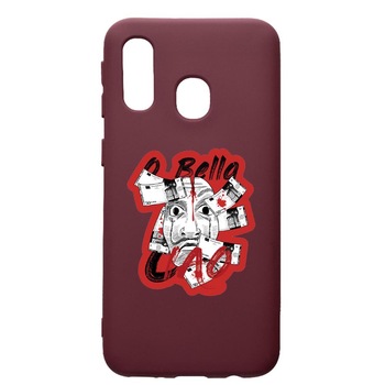 Husa Premium Silicon compatibila cu Samsung Galaxy A20E, La Casa De Papel, cu interiorul din material textil, protectie camera, Burgundy, PBR716 Husa Premium Silicon compatibila cu Samsung Galaxy A20E, La Casa De Papel, cu interiorul din material textil, protectie camera, Burgundy, PBR716