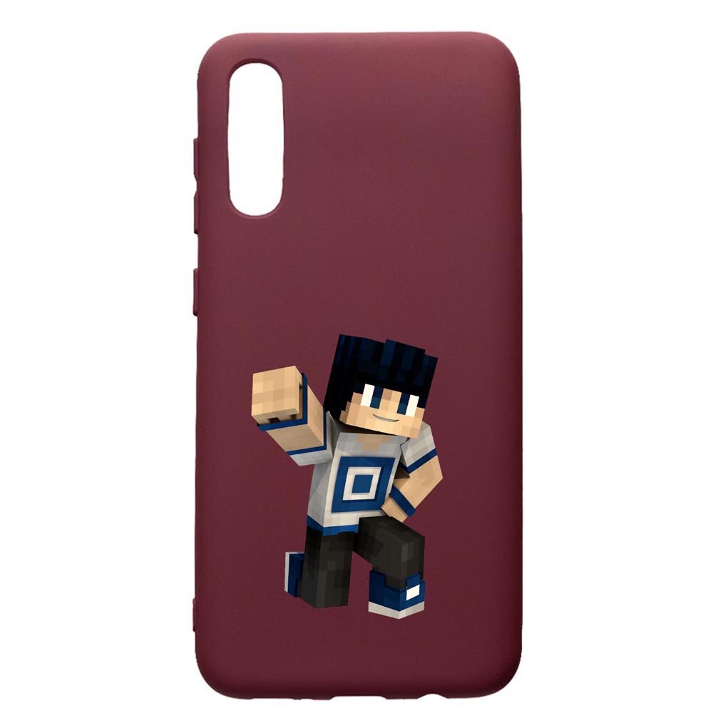 Husa Premium Silicon compatibila cu Huawei Y6 2019, Minecraft, cu interiorul din material textil, protectie camera, Burgundy, PBR725