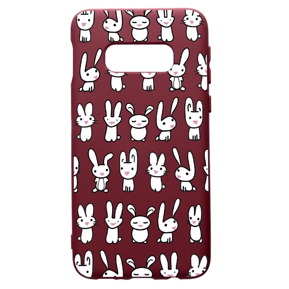 Husa Premium Silicon compatibila cu Samsung Galaxy S10E, Rabbits, cu interiorul din material textil, protectie camera, Burgundy, PBR691