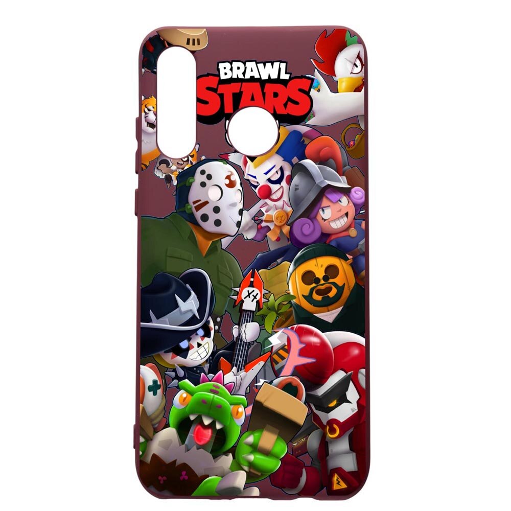 Husa Premium Silicon compatibila cu Huawei P30 Lite, Brawl Stars, cu interiorul din material textil, protectie camera, Burgundy, PBR646