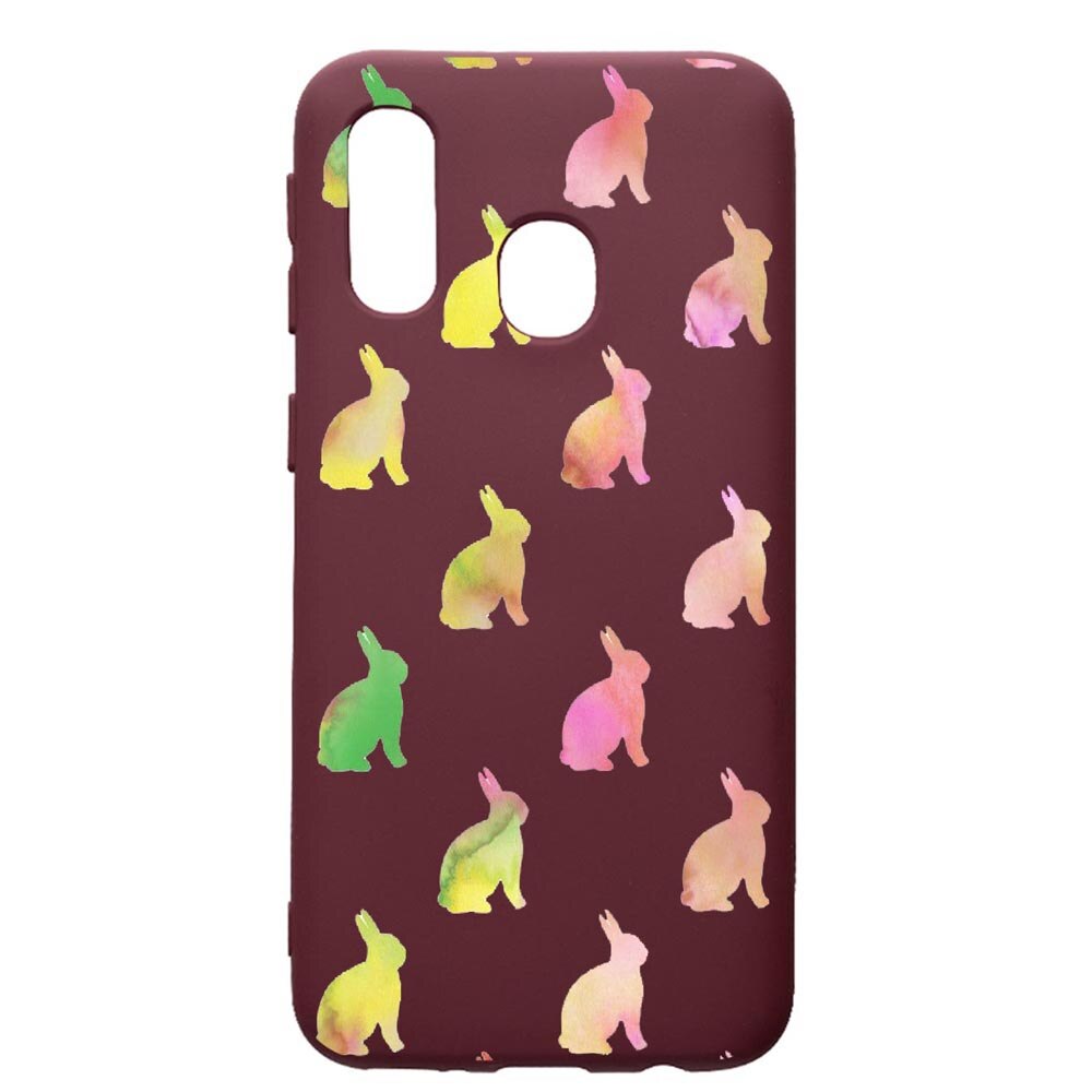 Husa Premium Silicon compatibila cu Samsung Galaxy A20E, Cool Rabbits, cu interiorul din material textil, protectie camera, Burgundy, PBR695