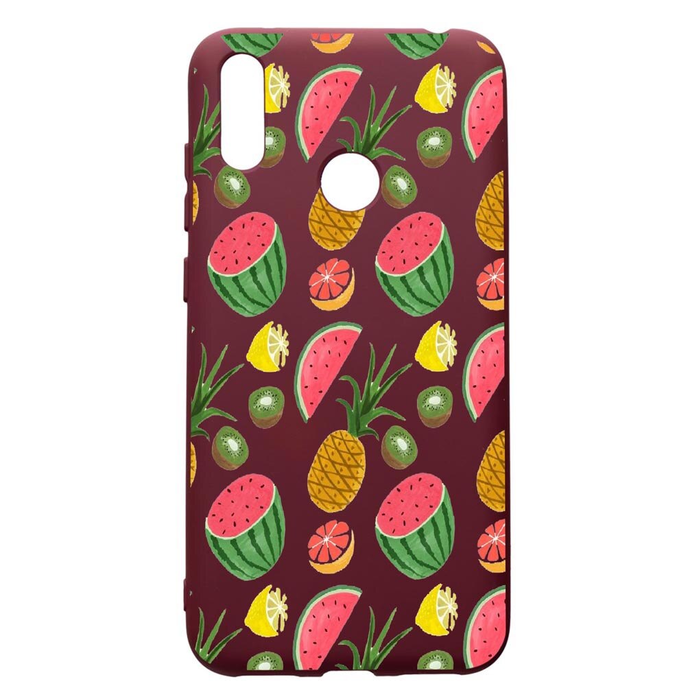 Husa Premium Silicon compatibila cu Huawei Y7 2019, Ananas, cu interiorul din material textil, protectie camera, Burgundy, PBR666