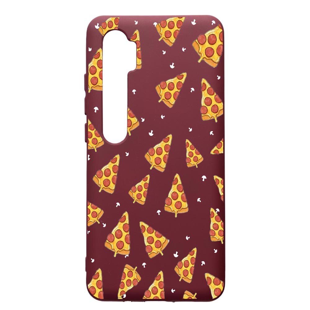 Husa Premium Silicon compatibila cu Xioami Mi Note 10, Pizza, cu interiorul din material textil, protectie camera, Burgundy, PBR665