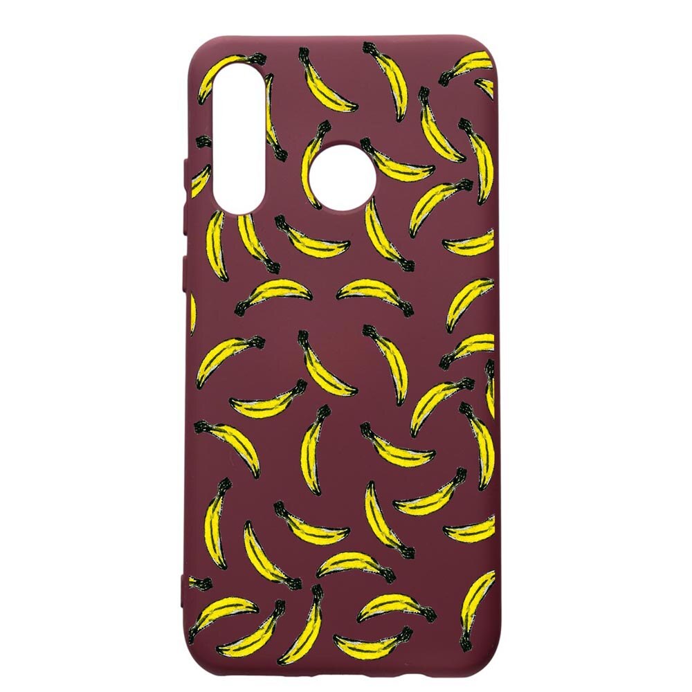 Husa Premium Silicon compatibila cu Huawei P30 Lite, Bananas, cu interiorul din material textil, protectie camera, Burgundy, PBR664