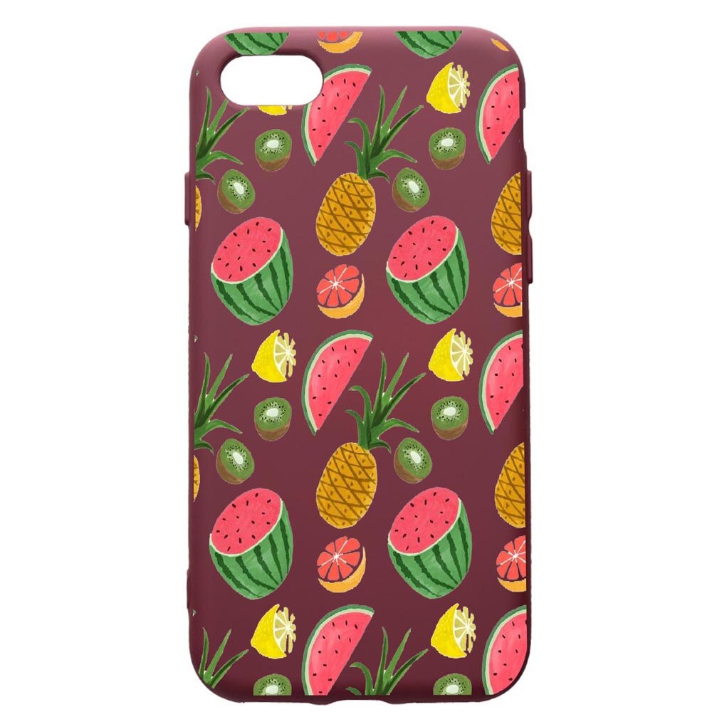 Husa Premium Silicon compatibila cu Apple iPhone SE 2 / iPhone 8 / iPhone 7, Ananas, cu interiorul din material textil, protectie camera, Burgundy, PBR666