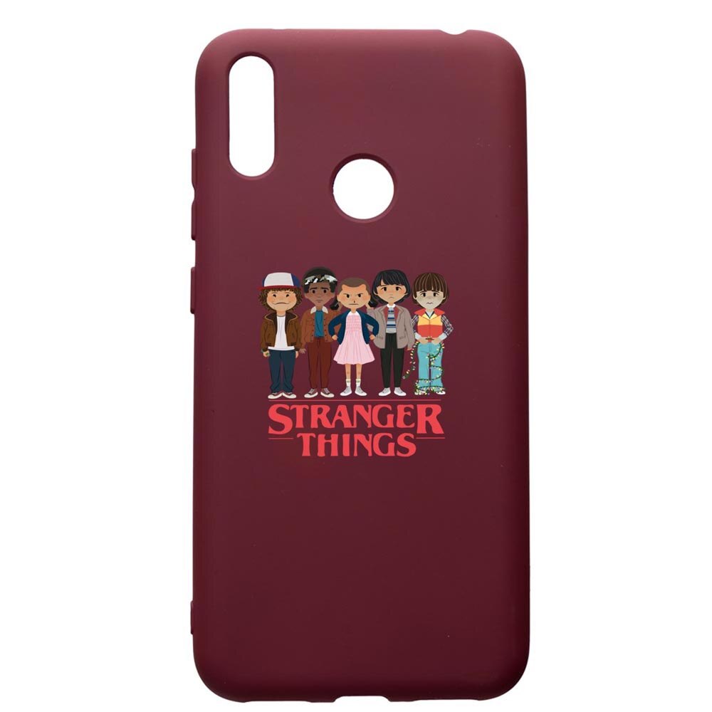 Husa Premium Silicon compatibila cu Huawei Y7 2019, Stranger Things, cu interiorul din material textil, protectie camera, Burgundy, PBR722