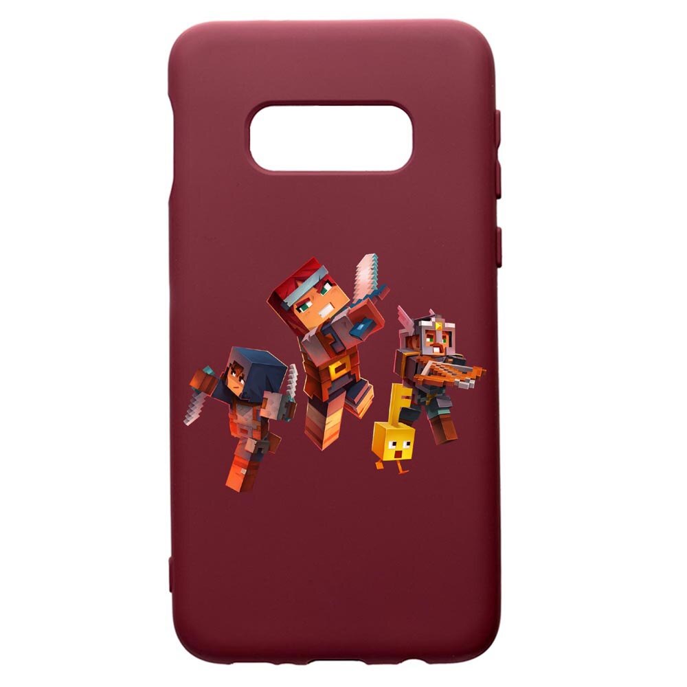Husa Premium Silicon compatibila cu Samsung Galaxy S10E, Minecraft, cu interiorul din material textil, protectie camera, Burgundy, PBR724