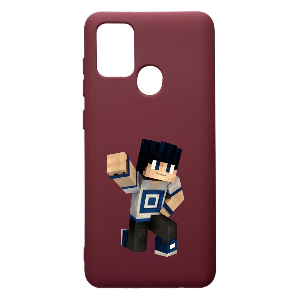 Husa Premium Silicon compatibila cu Samsung Galaxy A21S, Minecraft, cu interiorul din material textil, protectie camera, Burgundy, PBR725