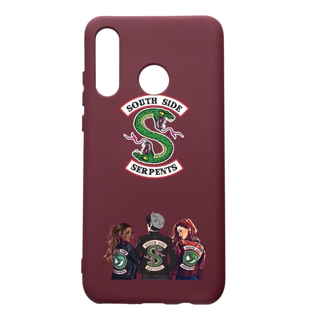 Husa Premium Silicon compatibila cu Huawei P30 Lite, Riverdale, cu interiorul din material textil, protectie camera, Burgundy, PBR723