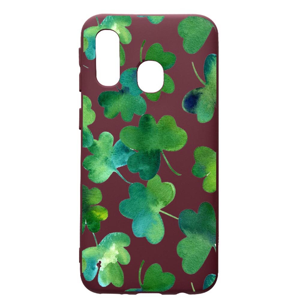 Husa Premium Silicon compatibila cu Samsung Galaxy A40, Green Leaf, cu interiorul din material textil, protectie camera, Burgundy, PBR697