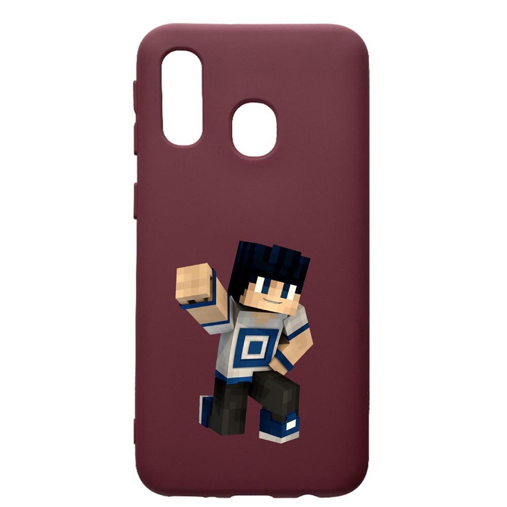 Husa Premium Silicon compatibila cu Samsung Galaxy A20E, Minecraft, cu interiorul din material textil, protectie camera, Burgundy, PBR725