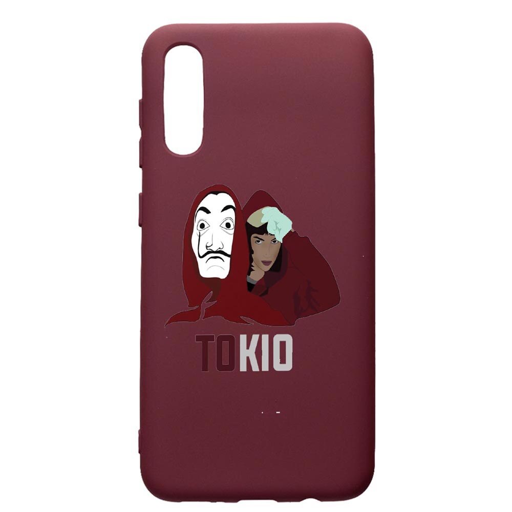 Husa Premium Silicon compatibila cu Samsung Galaxy A50, La Casa De Papel - Tokyo, cu interiorul din material textil, protectie camera, Burgundy, PBR710