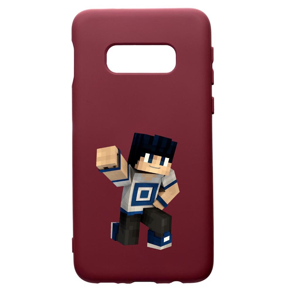 Husa Premium Silicon compatibila cu Samsung Galaxy S10E, Minecraft, cu interiorul din material textil, protectie camera, Burgundy, PBR725