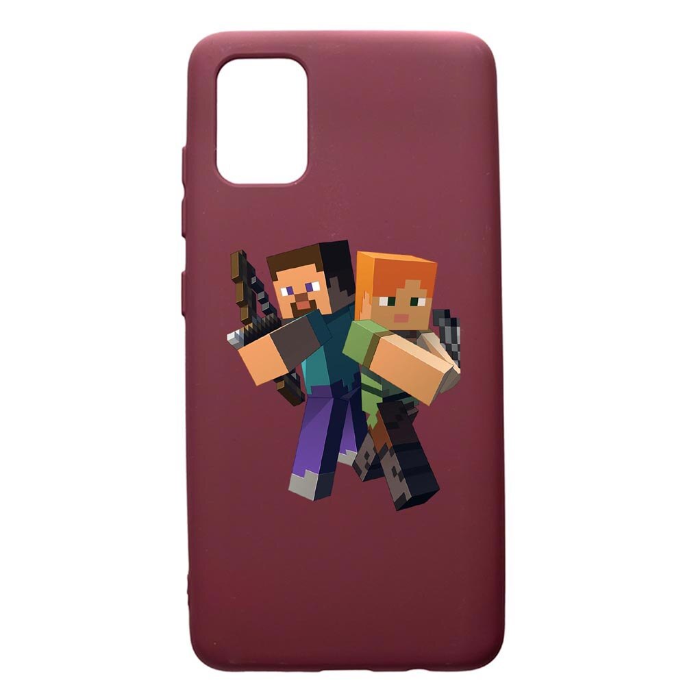 Husa Premium Silicon compatibila cu Samsung Galaxy A51, Minecraft, cu interiorul din material textil, protectie camera, Burgundy, PBR728