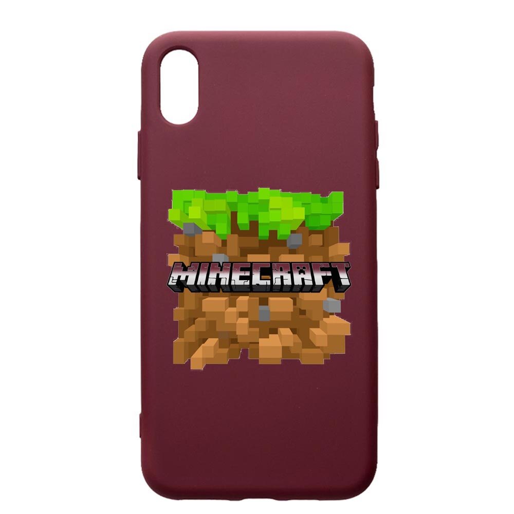 Husa Premium Silicon compatibila cu Apple iPhone XS Max, Minecraft, cu interiorul din material textil, protectie camera, Burgundy, PBR726