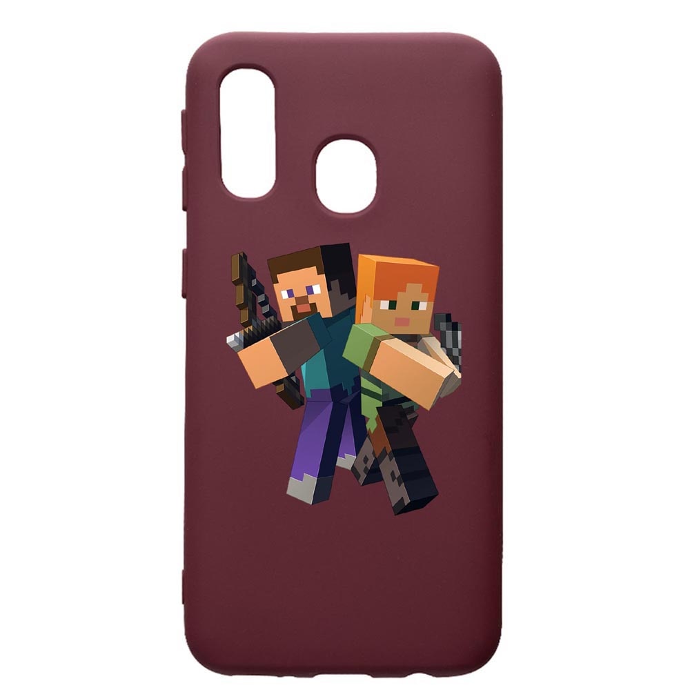 Husa Premium Silicon compatibila cu Samsung Galaxy A40, Minecraft, cu interiorul din material textil, protectie camera, Burgundy, PBR728