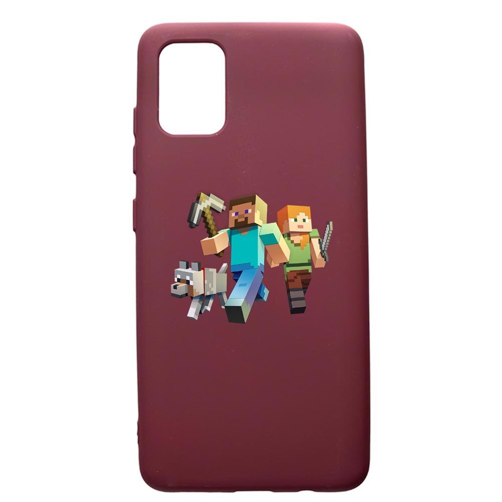 Husa Premium Silicon compatibila cu Samsung Galaxy A51, Minecraft, cu interiorul din material textil, protectie camera, Burgundy, PBR730