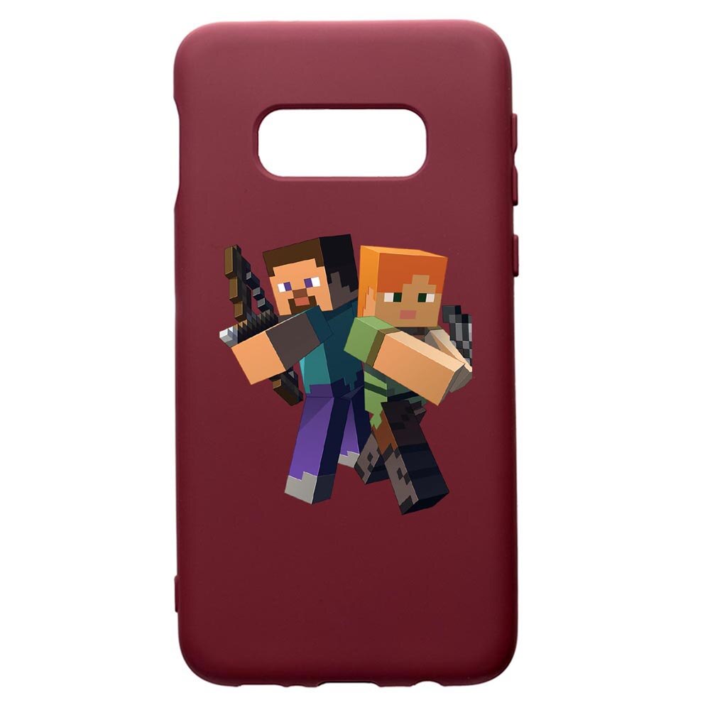 Husa Premium Silicon compatibila cu Samsung Galaxy S10E, Minecraft, cu interiorul din material textil, protectie camera, Burgundy, PBR728