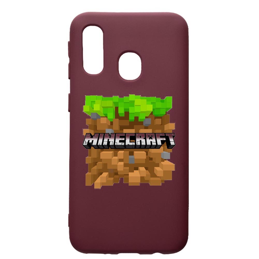 Husa Premium Silicon compatibila cu Samsung Galaxy A40, Minecraft, cu interiorul din material textil, protectie camera, Burgundy, PBR726