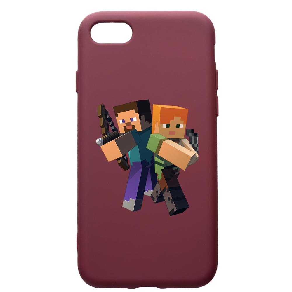 Husa Premium Silicon compatibila cu Apple iPhone SE 2 / iPhone 8 / iPhone 7, Minecraft, cu interiorul din material textil, protectie camera, Burgundy, PBR728