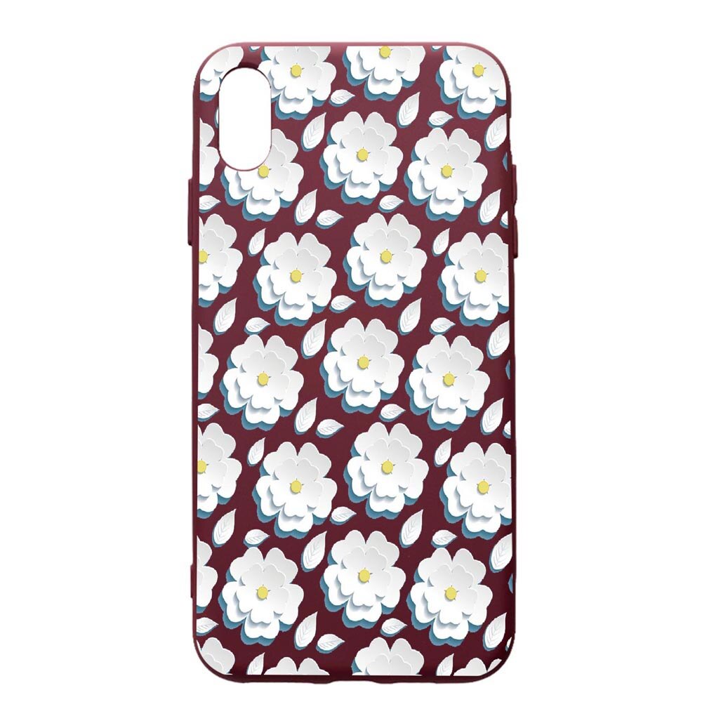 Husa Premium Silicon compatibila cu Samsung Galaxy A10, Daisy White Flower, cu interiorul din material textil, protectie camera, Burgundy, PBR683