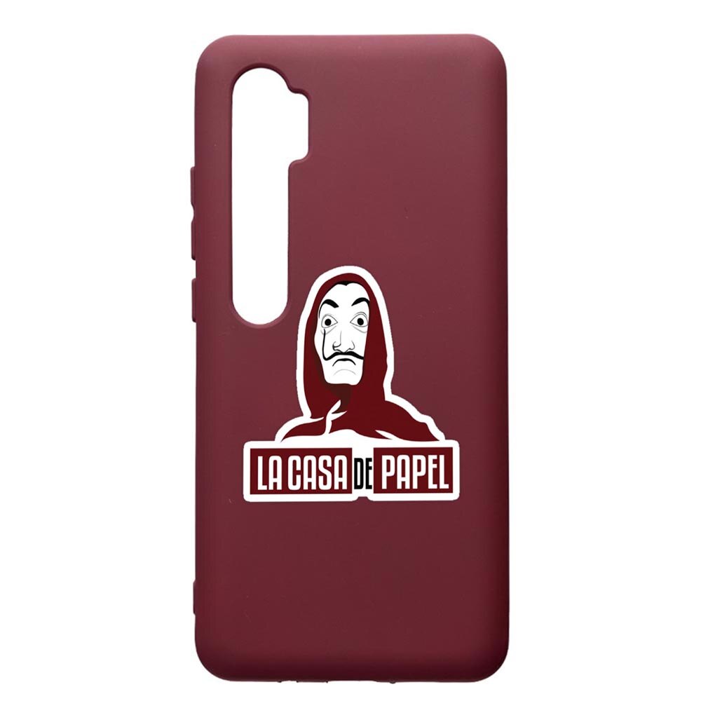 Husa Premium Silicon compatibila cu Xioami Mi Note 10, La Casa De Papel, cu interiorul din material textil, protectie camera, Burgundy, PBR719
