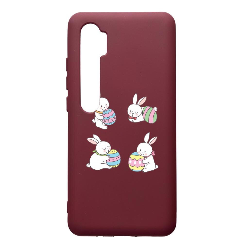 Husa Premium Silicon compatibila cu Xioami Mi Note 10, Rabbit Easter, cu interiorul din material textil, protectie camera, Burgundy, PBR690