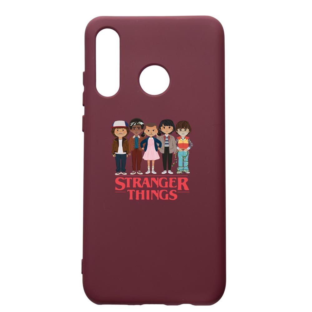 Husa Premium Silicon compatibila cu Huawei P30 Lite, Stranger Things, cu interiorul din material textil, protectie camera, Burgundy, PBR722