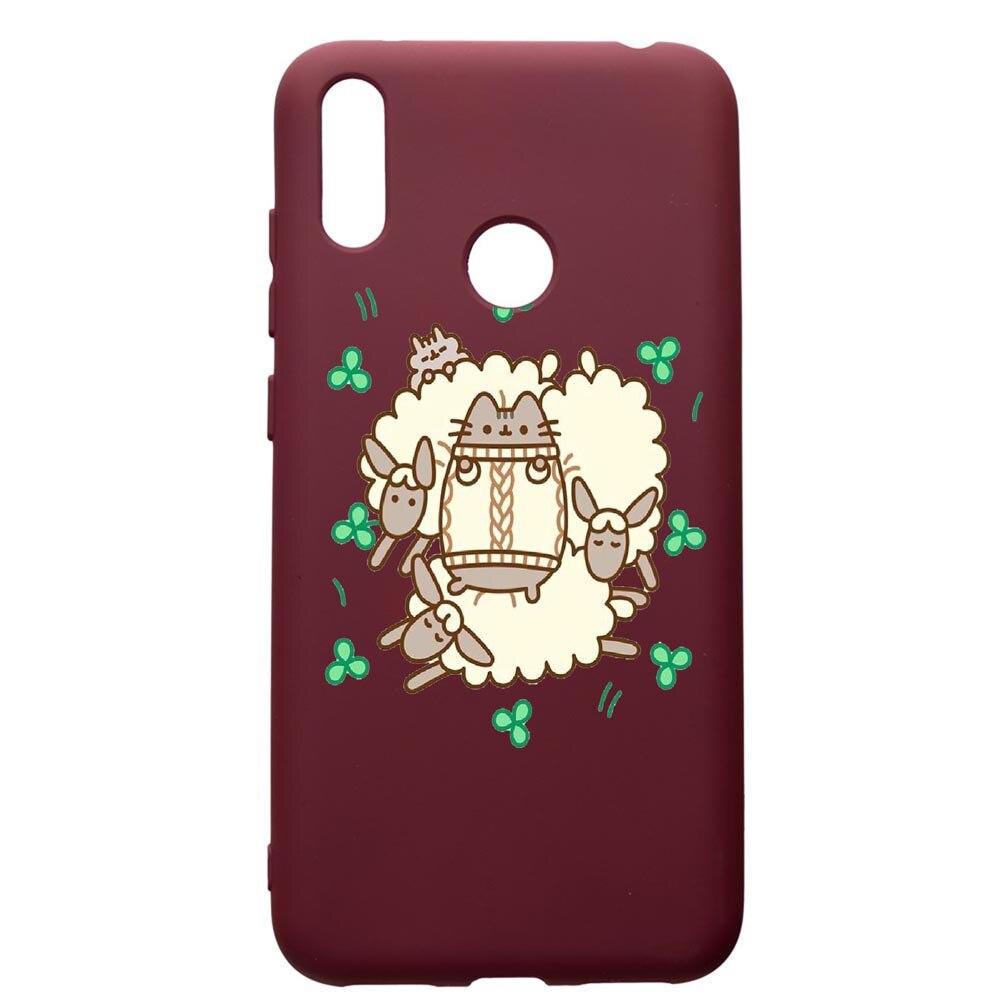 Husa Premium Silicon compatibila cu Huawei Y7 2019, Rabbits - Lambs, cu interiorul din material textil, protectie camera, Burgundy, PBR692