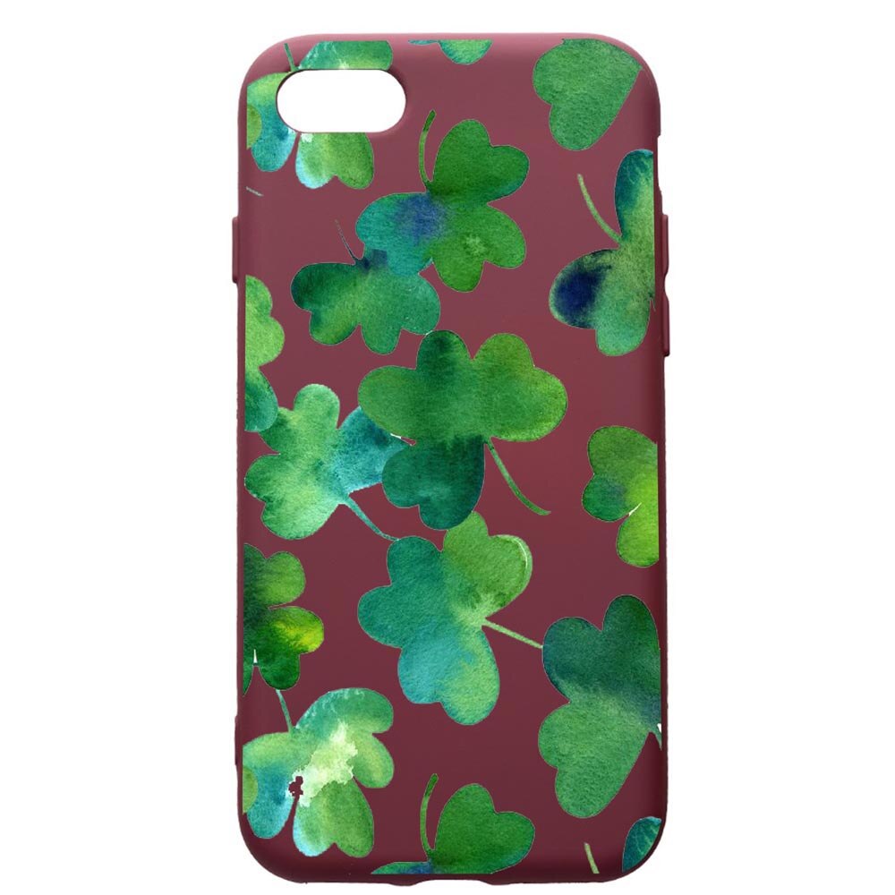 Husa Premium Silicon compatibila cu Apple iPhone SE 2 / iPhone 8 / iPhone 7, Green Leaf, cu interiorul din material textil, protectie camera, Burgundy, PBR697