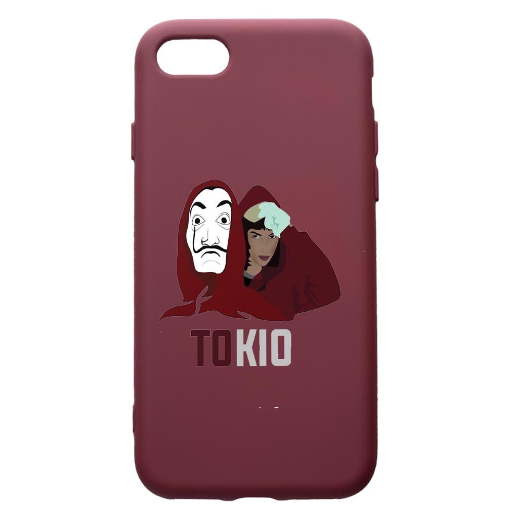 Husa Premium Silicon compatibila cu Apple iPhone SE 2 / iPhone 8 / iPhone 7, La Casa De Papel - Tokyo, cu interiorul din material textil, protectie camera, Burgundy, PBR710