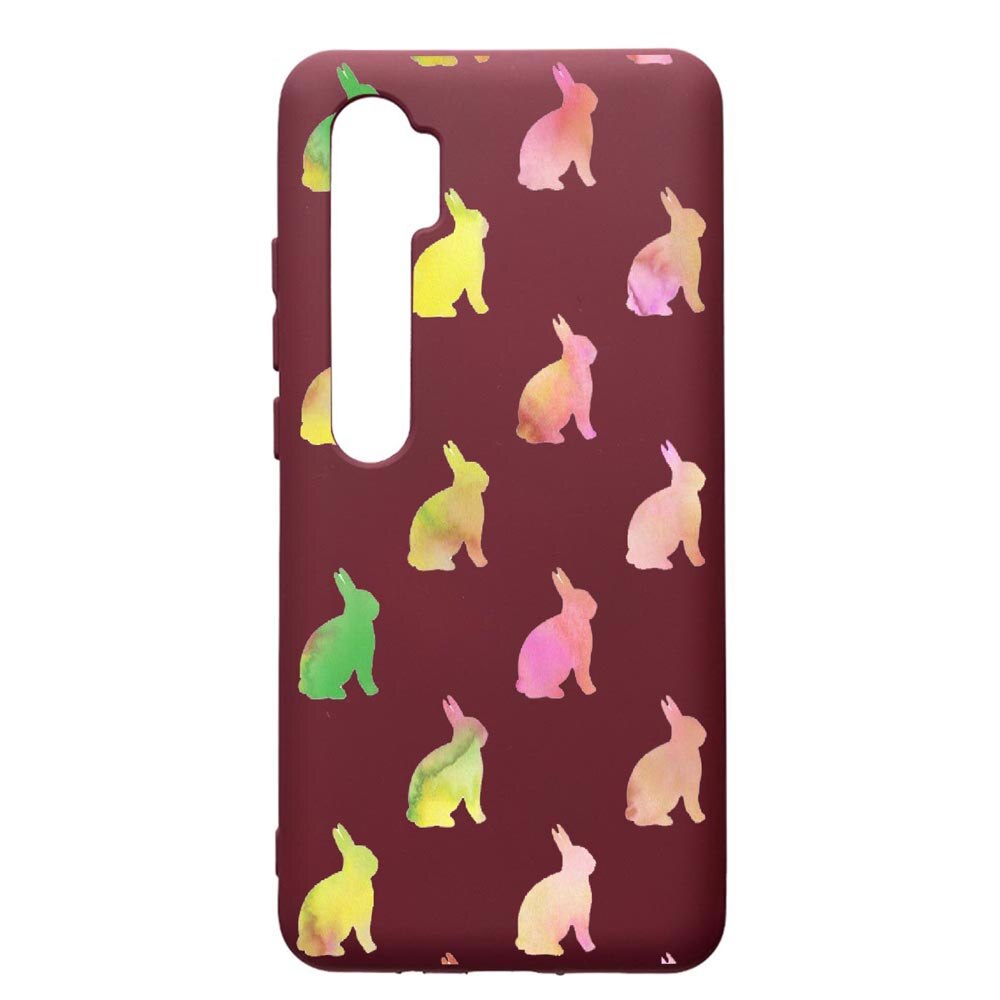 Husa Premium Silicon compatibila cu Xioami Mi Note 10, Cool Rabbits, cu interiorul din material textil, protectie camera, Burgundy, PBR695