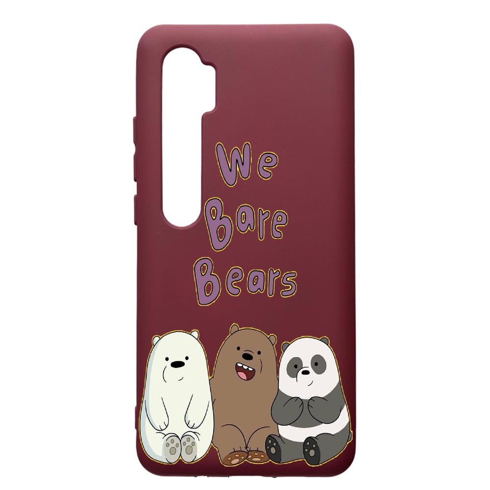 Husa Premium Silicon compatibila cu Xioami Mi Note 10, We Bare Bears, cu interiorul din material textil, protectie camera, Burgundy, PBR588