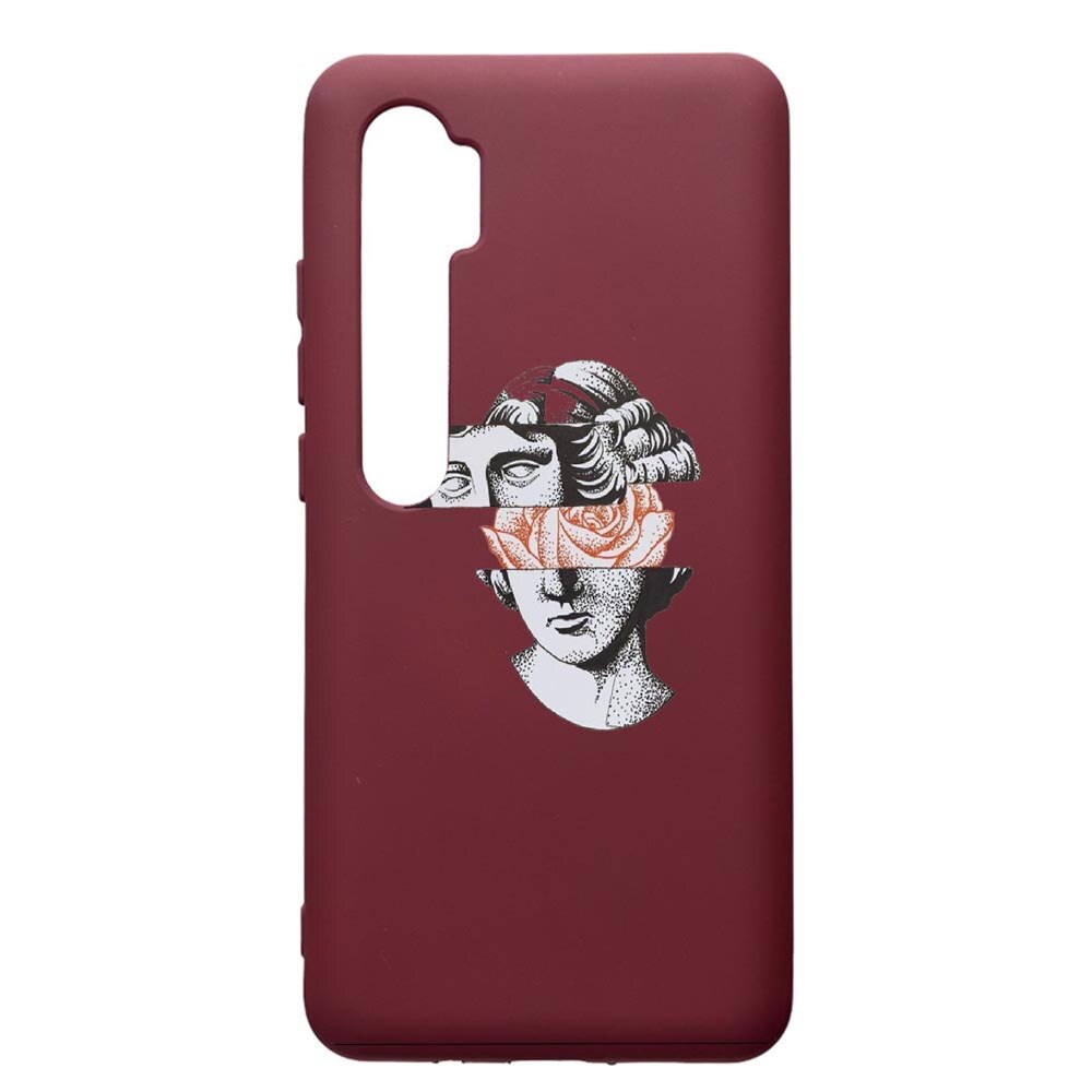 Husa Premium Silicon compatibila cu Xioami Mi Note 10, Statue Rose, cu interiorul din material textil, protectie camera, Burgundy, PBR604