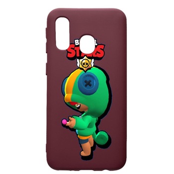 Husa Premium Silicon compatibila cu Samsung Galaxy A20E, Brawl Stars Leon, cu interiorul din material textil, protectie camera, Burgundy, PBR648 Husa Premium Silicon compatibila cu Samsung Galaxy A20E, Brawl Stars Leon, cu interiorul din material textil, protectie camera, Burgundy, PBR648