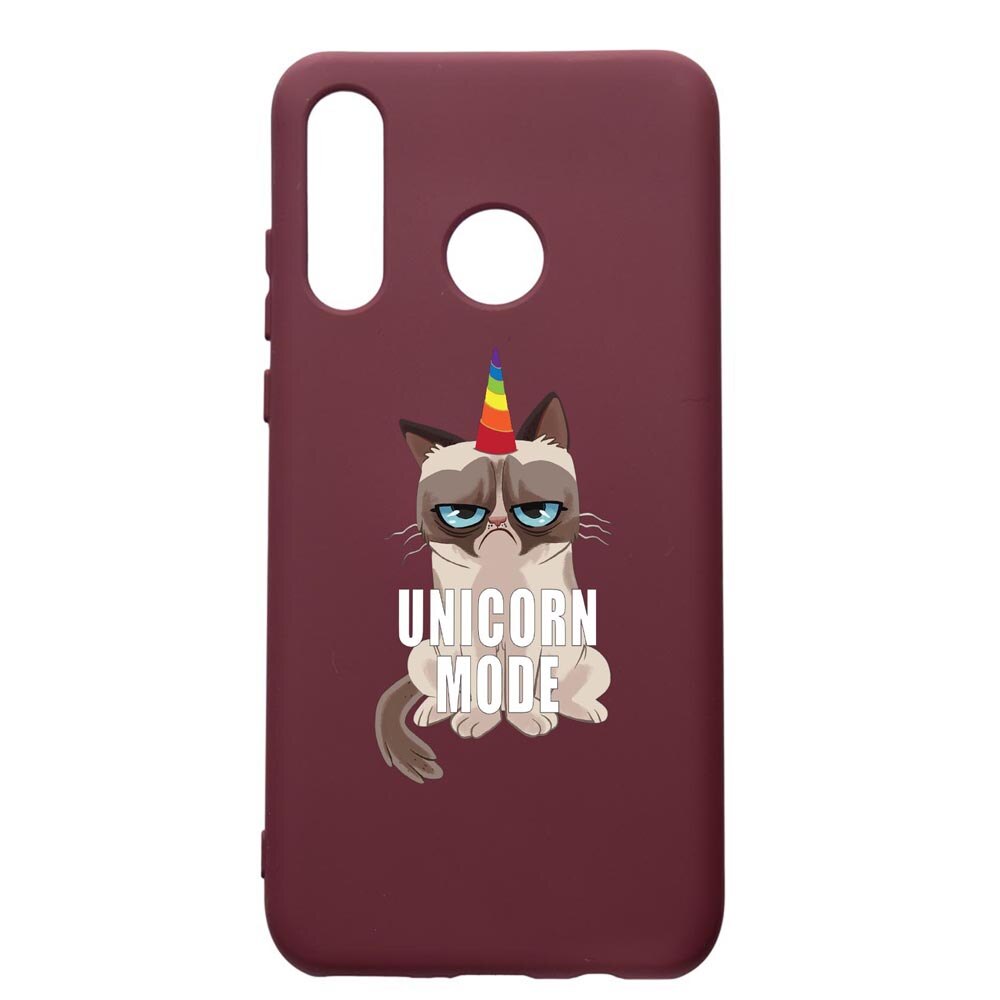 Husa Premium Silicon compatibila cu Huawei P30 Lite, Meme - Gumpy Unicorn Mode, cu interiorul din material textil, protectie camera, Burgundy, PBR654