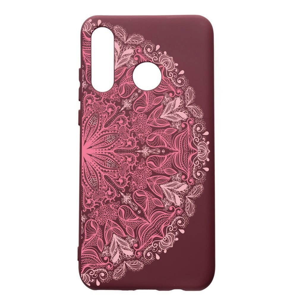 Husa Premium TPU compatibila cu Huawei P30 Lite, Lace Pink, cu interiorul din material textil, protectie camera, Burgundy, PBR21
