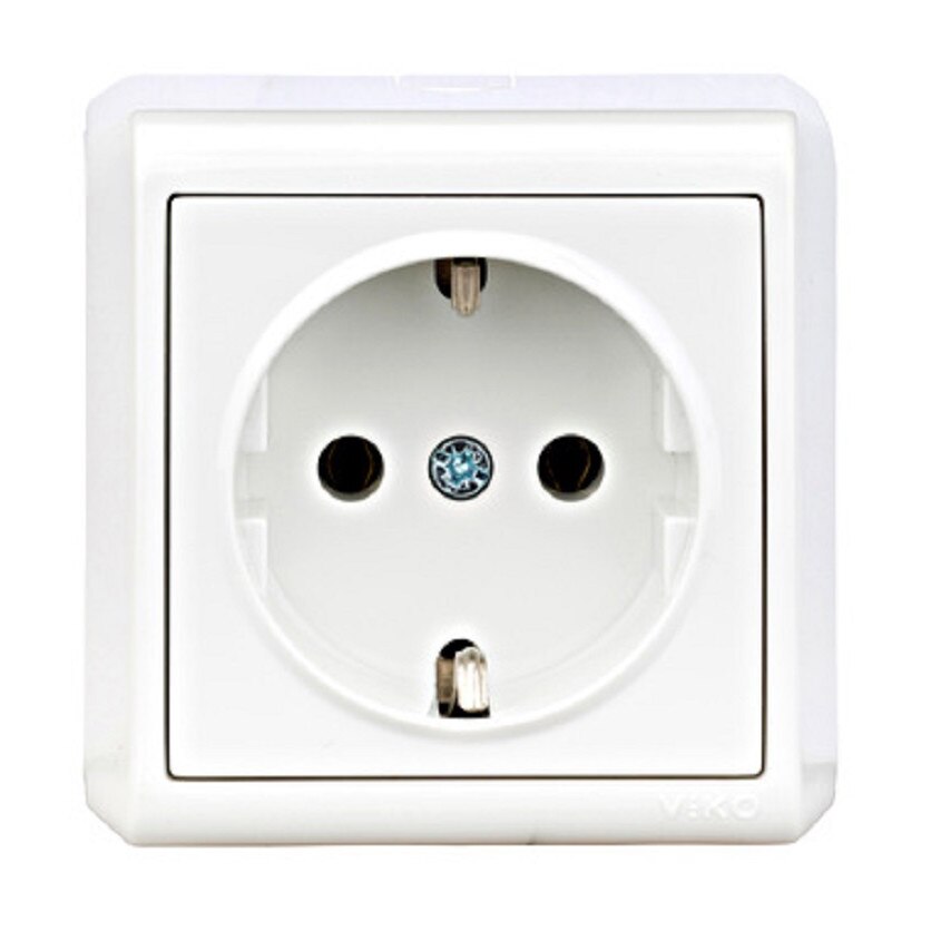 Priza cu PE, 16A, PT, cleme cu surub, IP20, alb